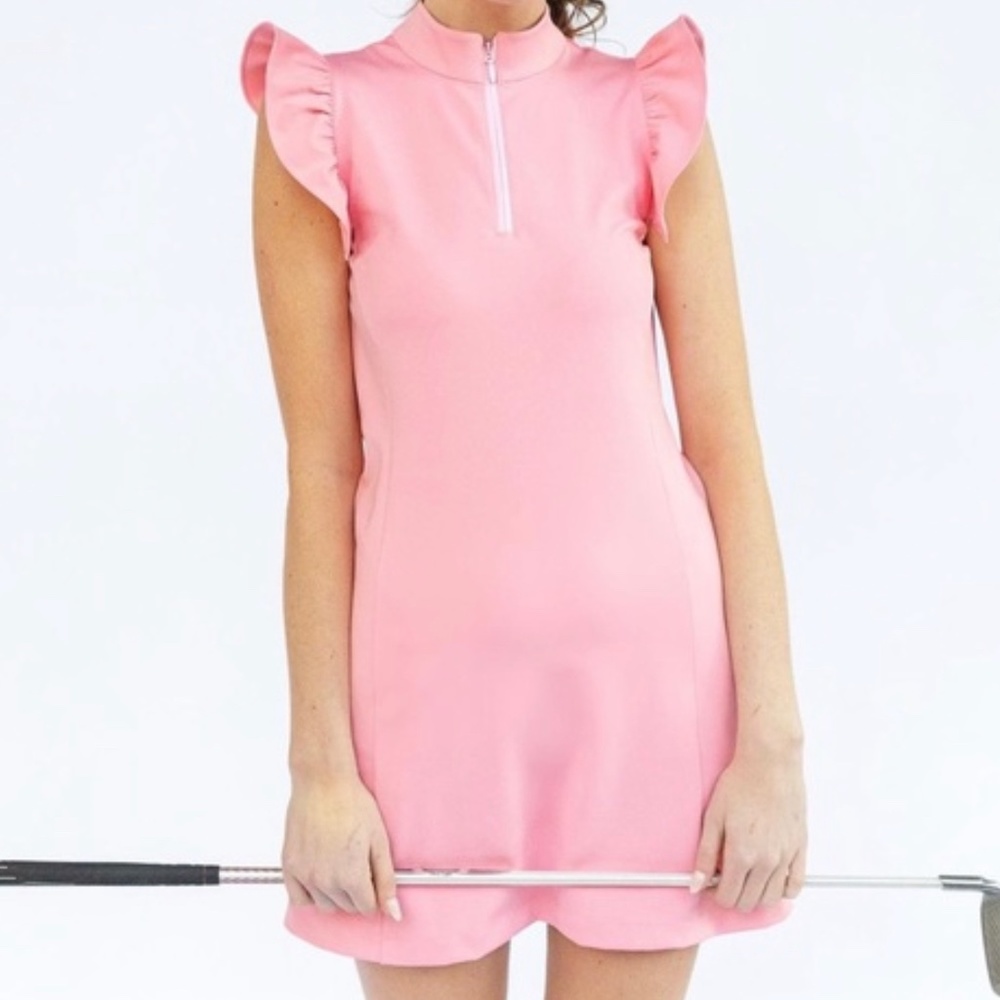 Byrdie Gold Pink Ruffle Sleeve Dress